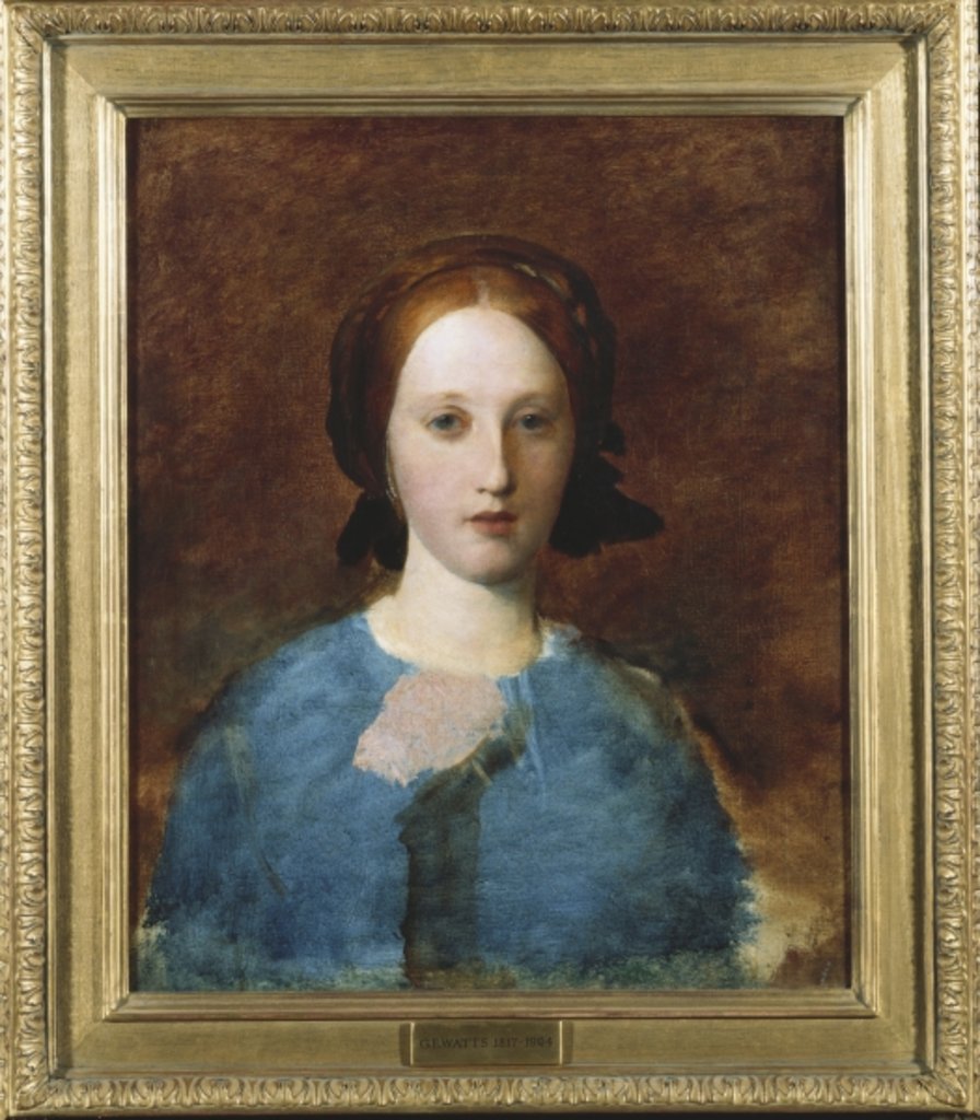 Detail of Portrait of Mrs. Prescott Decie, bust length, in a blue dress - a sketch by George Frederic Watts