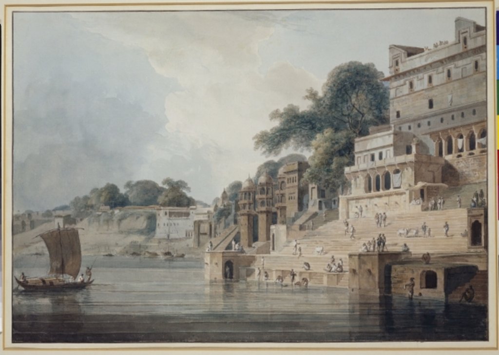 Detail of Dasasvamedha Ghat, Benares, Uttar Pradesh, c.1788-89 by Thomas & William Daniell