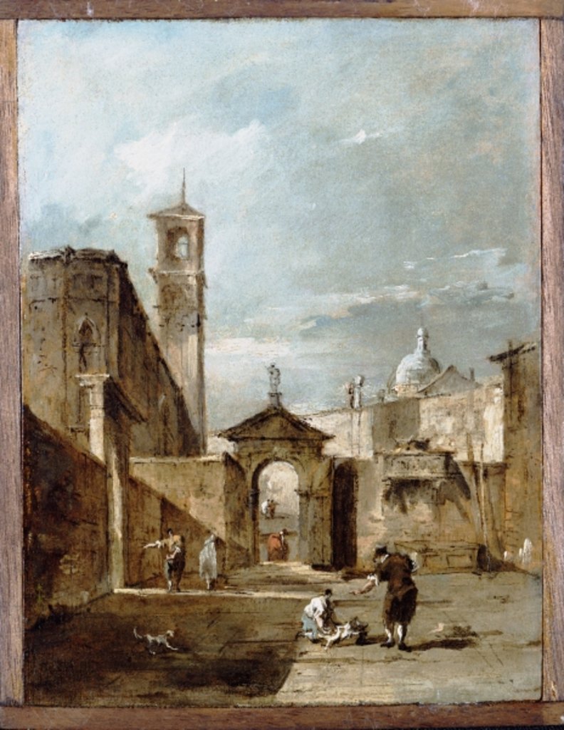 Detail of A Capriccio of a Venetian Campo with a Church Beyond by Francesco Guardi