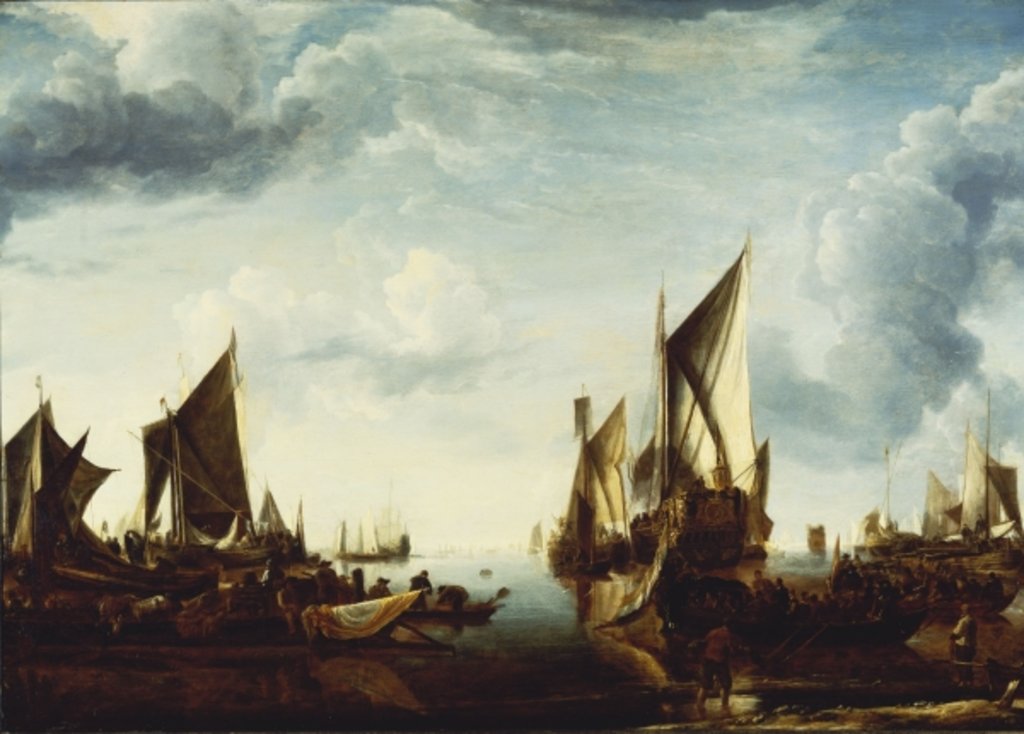 Detail of The Visit of the Stadholder, Prince Frederik Hendrik, to the Fleet of the States General at Dordrecht in 1646, before 1649 by Jan van de Capelle or Cappelle