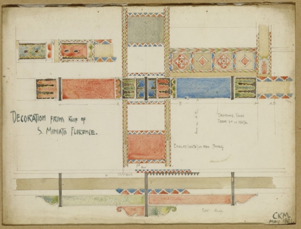 Detail of Studies of decorative ceiling panels, San Miniato, Florence, 1891 by Charles Rennie Mackintosh