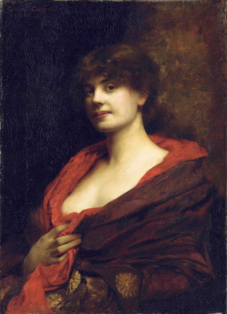 Detail of An Elegant Lady with a Red Shawl, 1883 by Gustave Claude Etienne Courtois