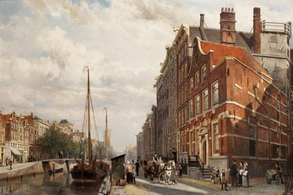 Detail of A view of the Makelaers Comptoir on the Nieuwezijds Voorburgwal, Amsterdam, 1883 by Cornelius Springer