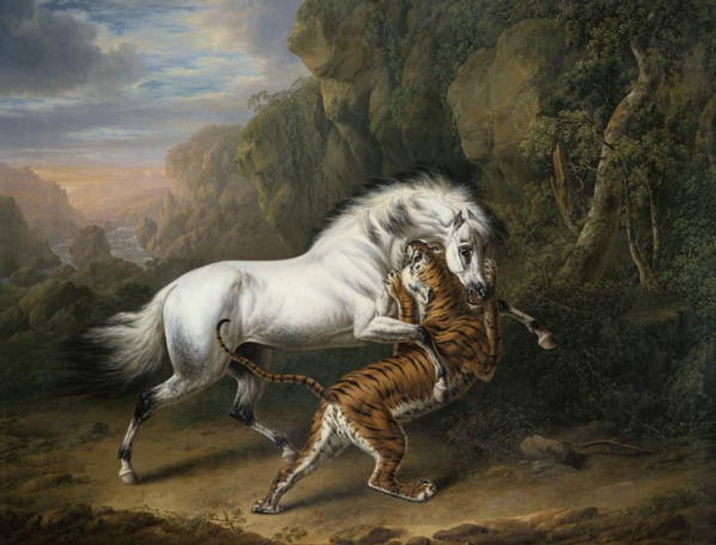 Detail of A Tiger attacking an Arab Stallion, 1824 by Charles Towne
