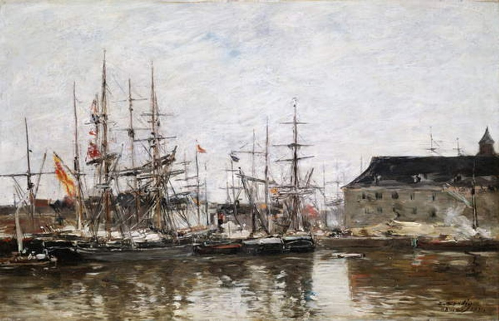 Detail of Three-Masters in Dock, Antwerp, 1871 by Eugene Louis Boudin