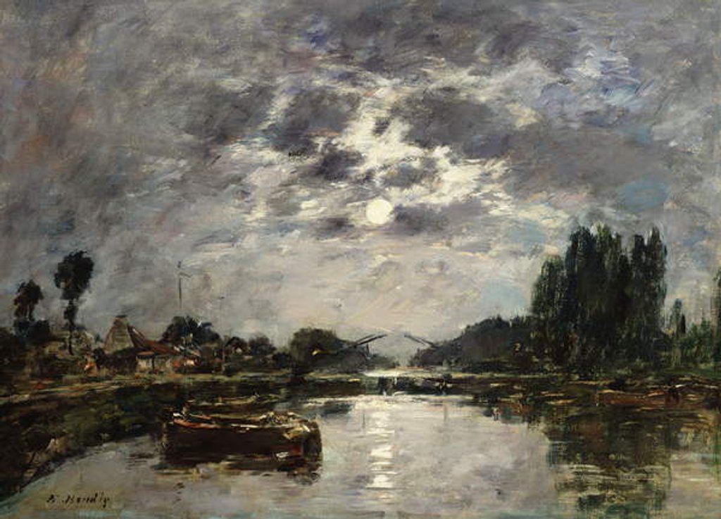 Detail of Moonlight, Canal de St. Valery, 1891 by Eugene Louis Boudin