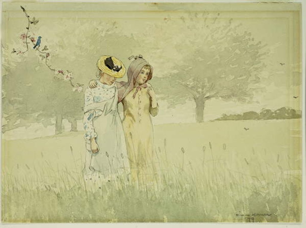Detail of Girls strolling in an Orchard, 1879 by Winslow Homer