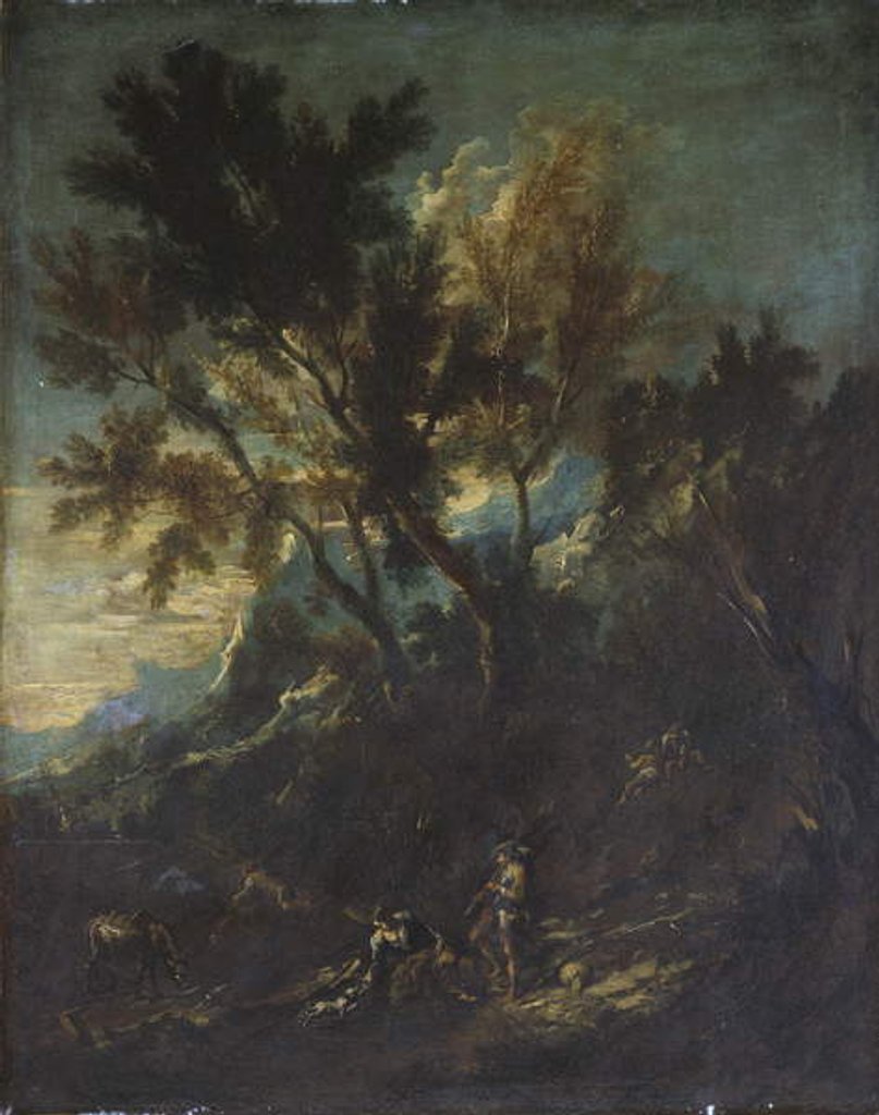 Detail of A Mountain Landscape with Pastoral Figures by Alessandro Magnasco