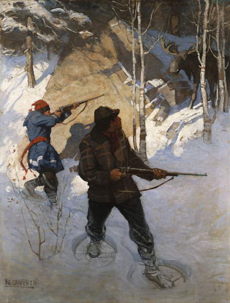 Detail of Moose Hunting by Newell Convers Wyeth