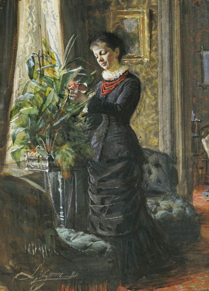 Detail of Portrait of Fru Lisen Samson, nee Hirsch, arranging Flowers at a Window, 1881 by Anders Leonard Zorn