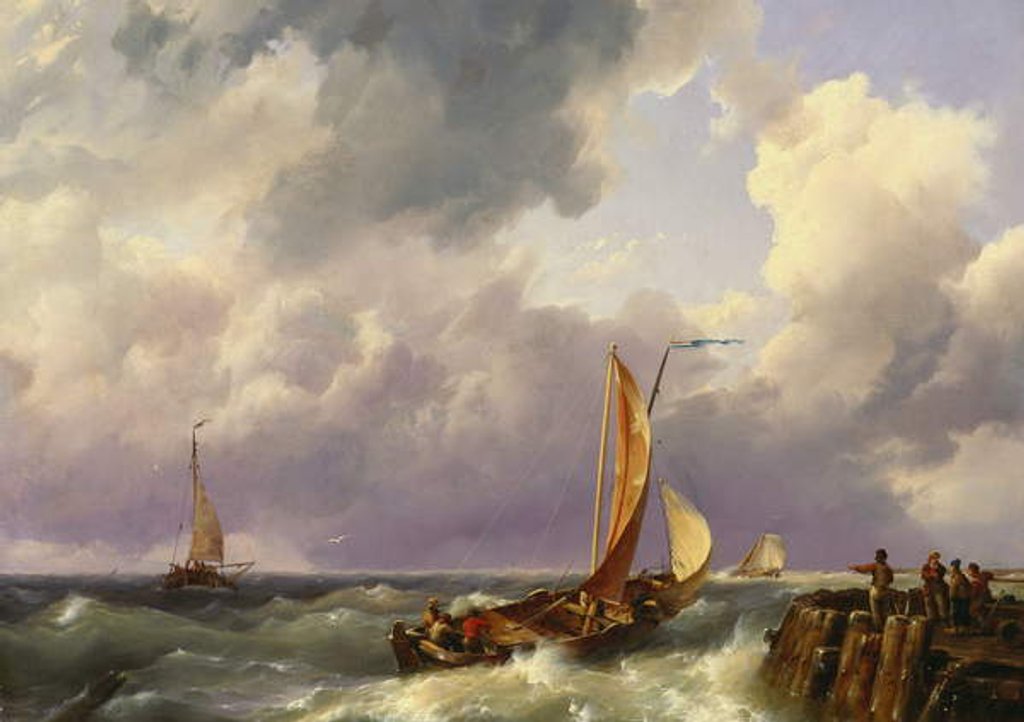 Detail of Shipping off a Jetty, 1852 by Hermanus the Younger Koekkoek