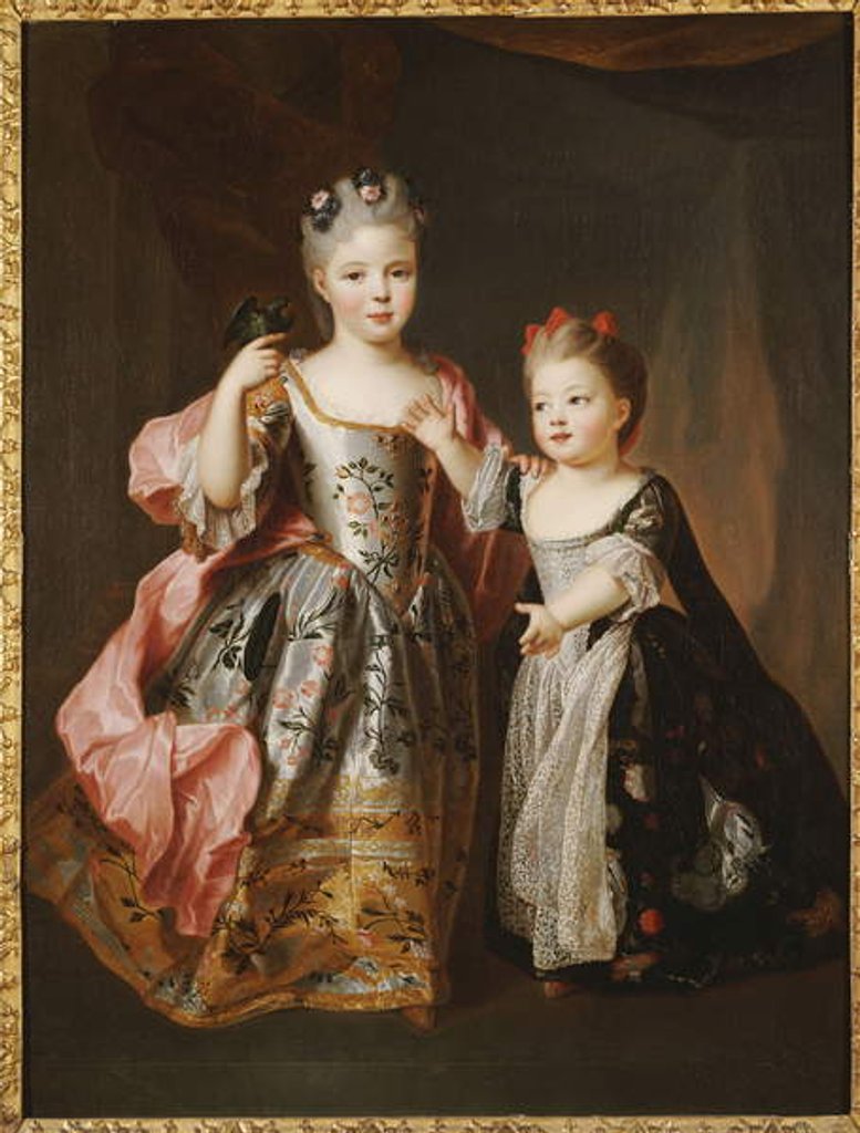 Detail of Portrait of two Young Girls, said to be Adelaide and Victoire, daughters of Louis XV by Alexis Simon Belle