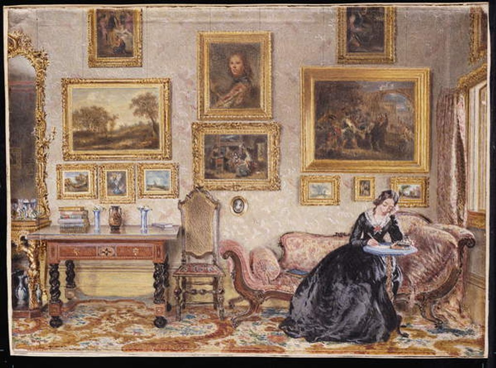 Detail of Interior of a Drawing Room with a Lady at her Writing Desk by William Henry Hunt