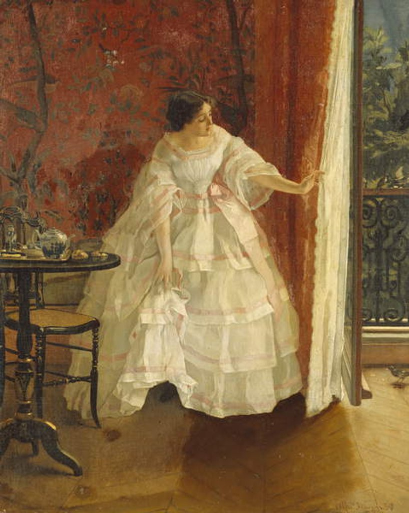 Detail of Lady at a Window feeding Birds, c.1859 by Alfred Emile Stevens
