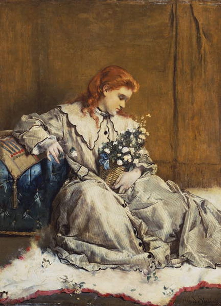 Detail of Daydream, Young Red-Headed Girl with Blue Ottoman by Alfred Emile Stevens