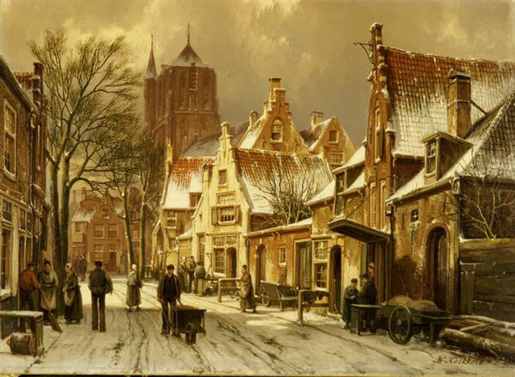 Detail of A Winter Street Scene by Willem Koekkoek