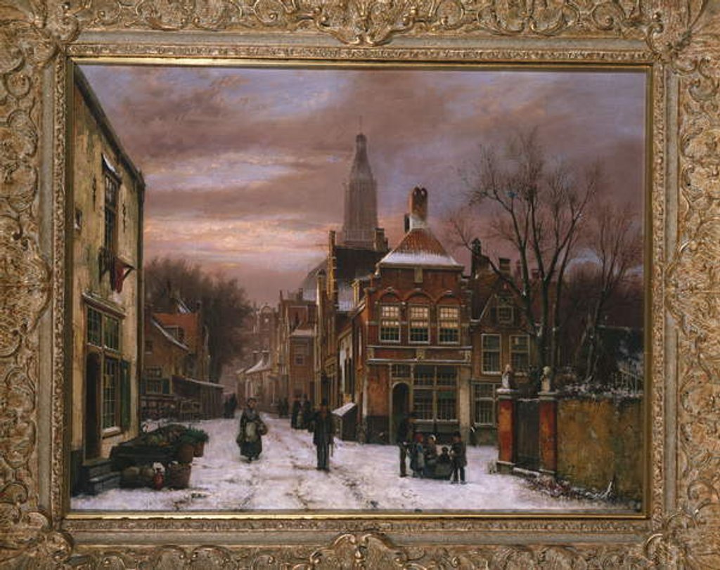 Detail of A Wintry Scene: a Dutch Street with numerous Figures by Willem Koekkoek