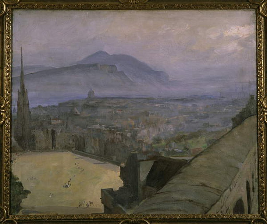 Detail of A View of Edinburgh from the Castle, looking across the Esplanade towards Arthur's Seat and Salisbury Crags by John Lavery