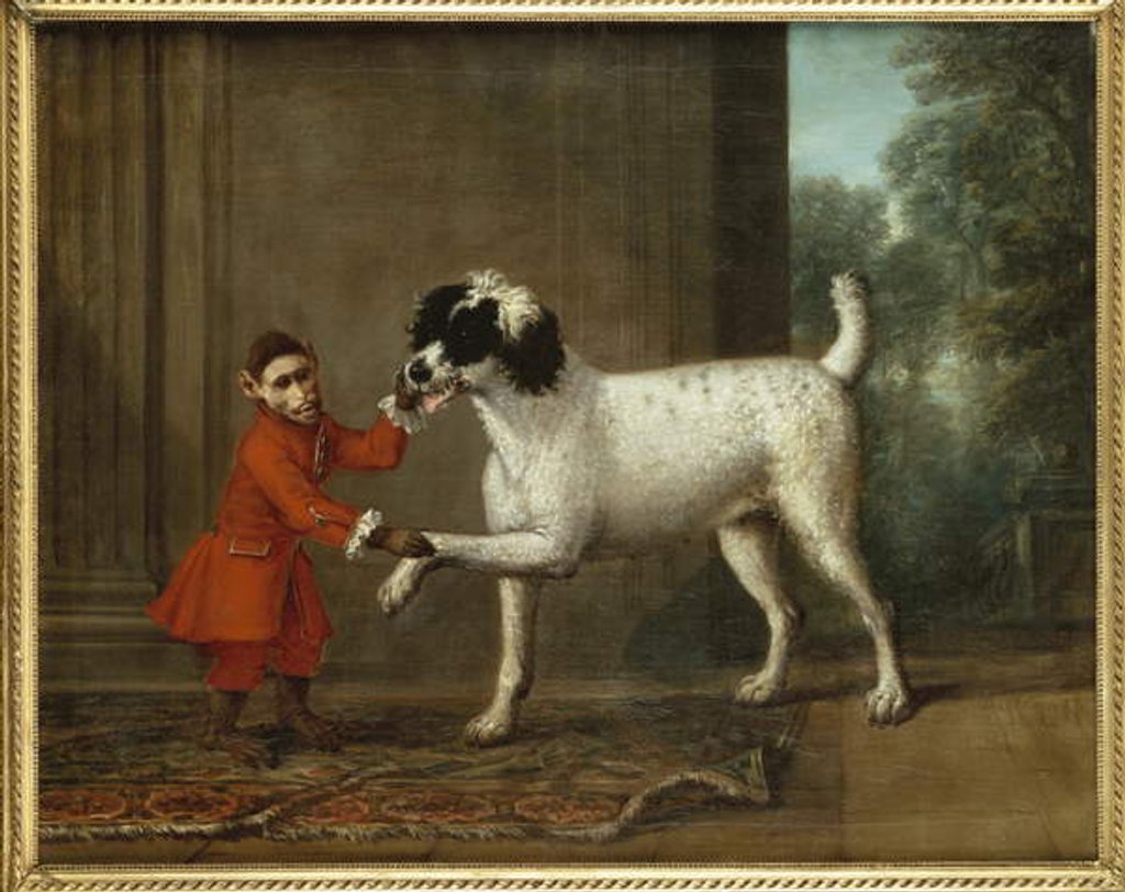Detail of A Monkey wearing Crimson Livery dancing with a Poodle on the Terrace of a Country House by John Wootton