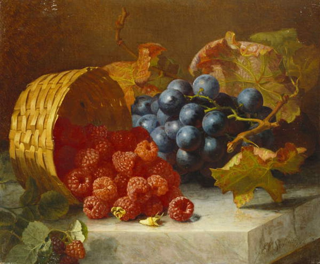 Detail of Still Life with Raspberries and a Bunch of Grapes on a Marble Ledge, 1882 by Eloise Harriet Stannard
