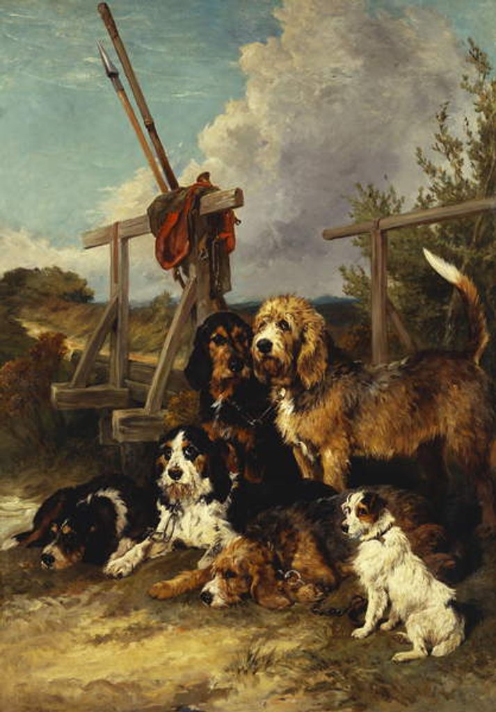 Detail of Otter Hounds by a Bridge - Tired Out, 1881 by John Emms