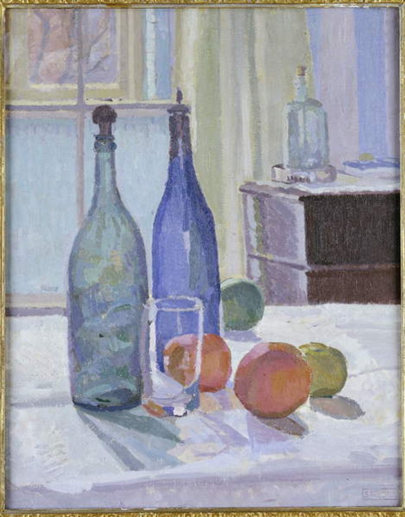 Detail of Blue and Green Bottles and Oranges by Spencer Frederick Gore