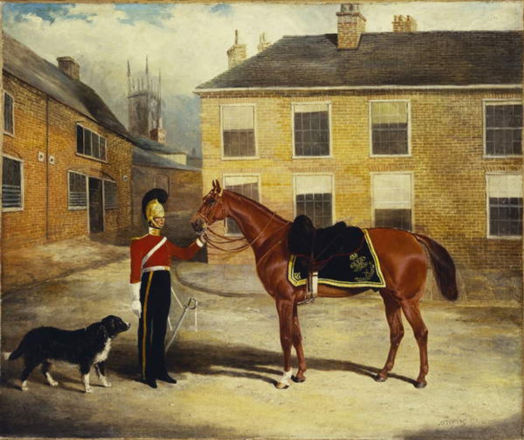 Detail of An Officer of the Dragoon Guards, Caribineers with his Mount in the Barrack's Stable Yard, 1839 by John Frederick Herring Snr