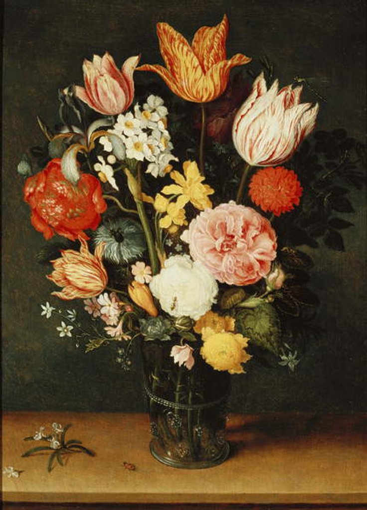Detail of Tulips, Roses and other Flowers in a Glass Vase by Balthasar van der Ast