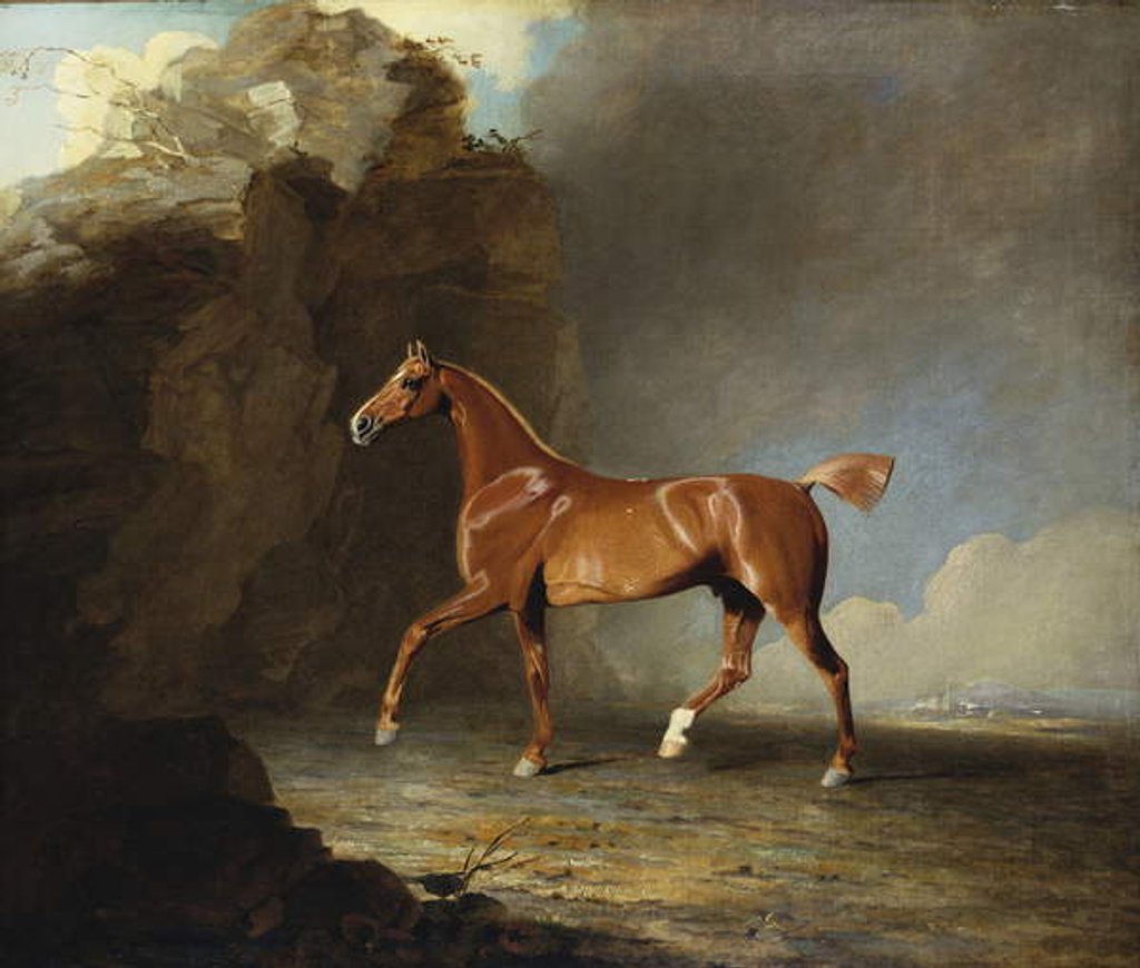 Detail of A Golden Chestnut Racehorse by a Rock Formation, 1800 by Benjamin Marshall