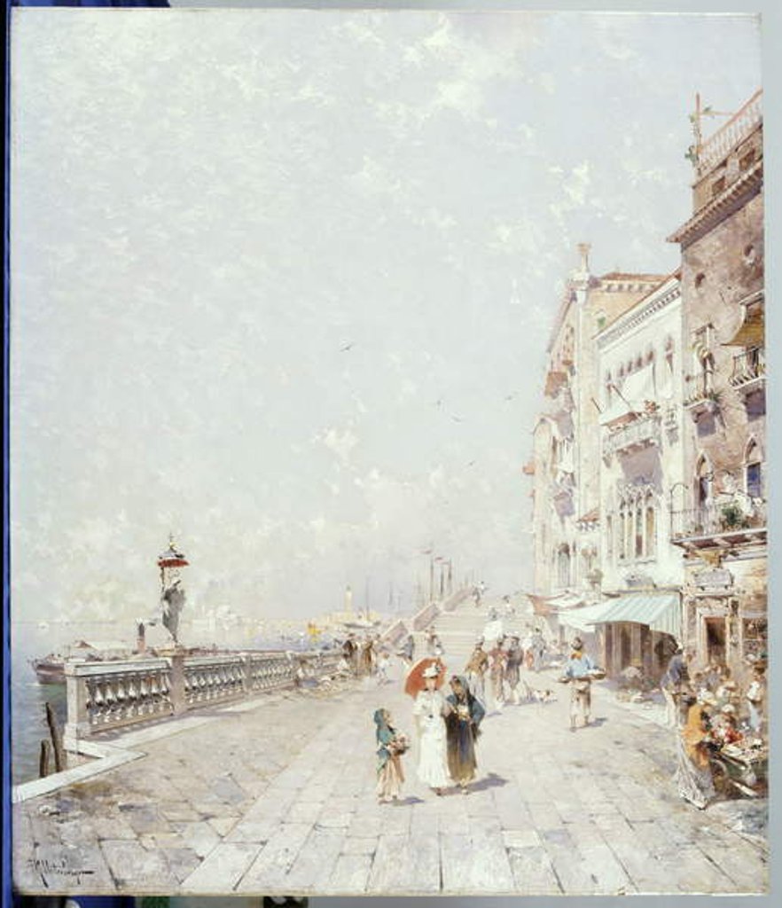 Detail of The Molo, Venice, looking West with figures Promenading by Franz Richard Unterberger