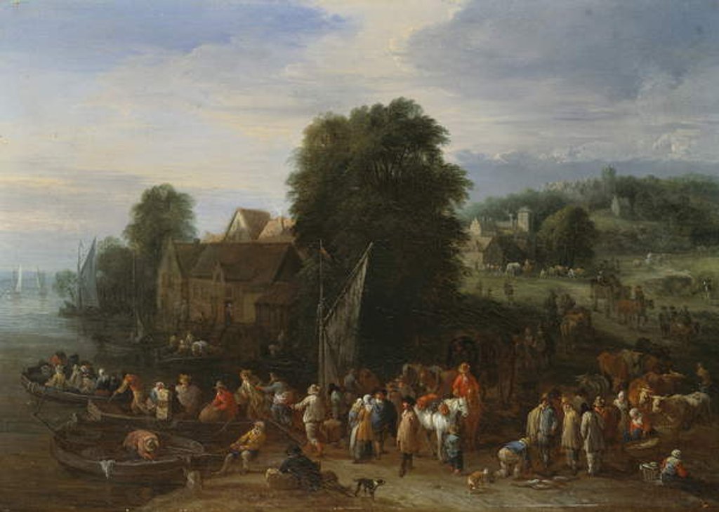 Detail of Travellers boarding a Ferry by Theobald Michau