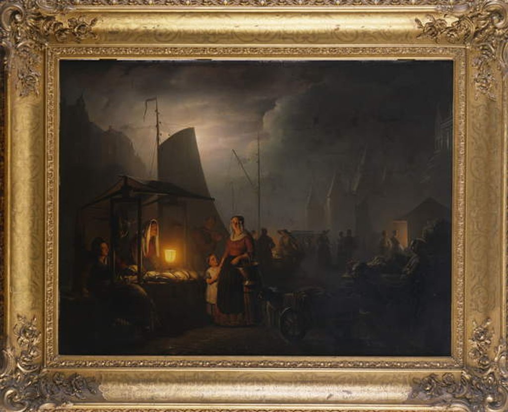 Detail of A Market Square at Night, Brussels, 1870 by Petrus van Schendel