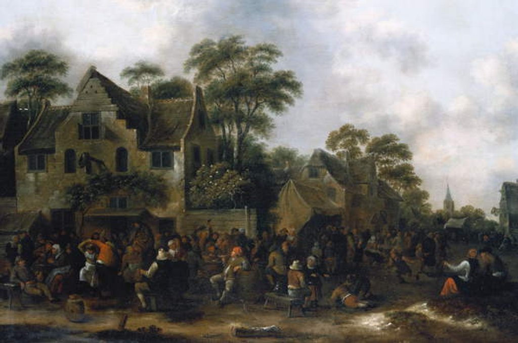 Detail of Peasants dancing and feasting in a Village Street by Claes Molenaer