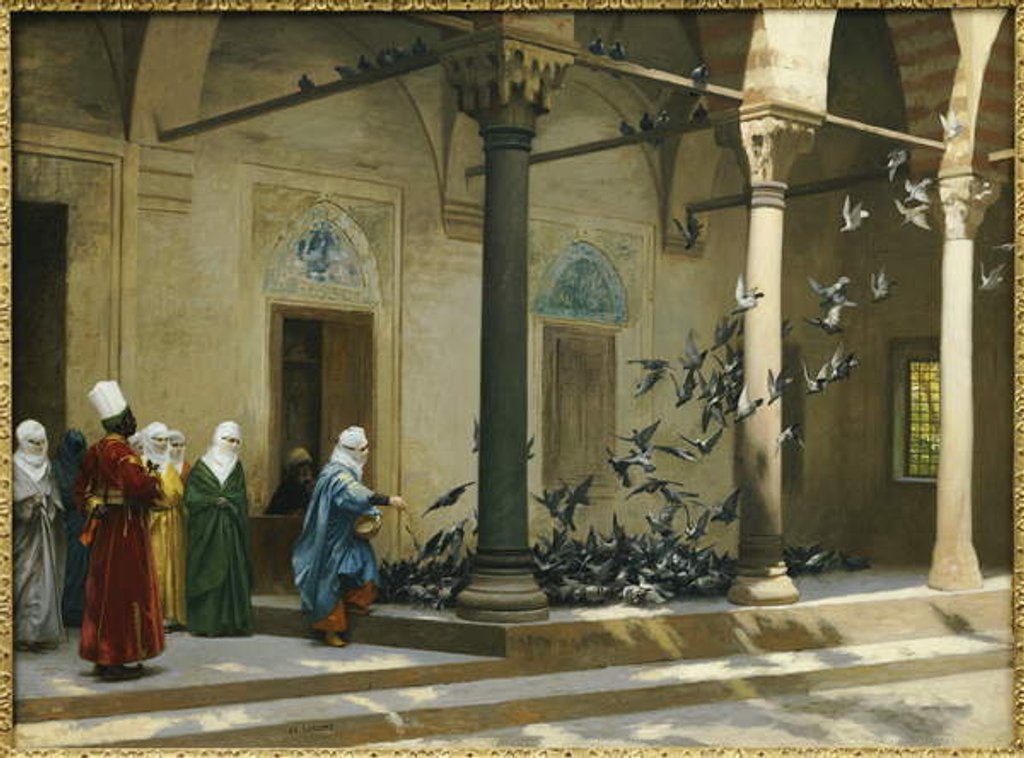 Detail of Harem Women feeding Pigeons in a Courtyard by Jean Leon Gerome