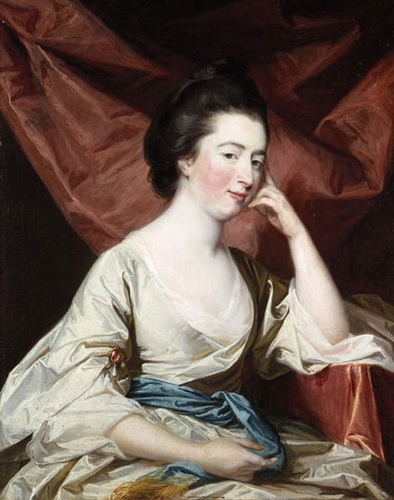 Detail of Portrait of a Lady in a White Dress and Blue Sash by Francis Cotes