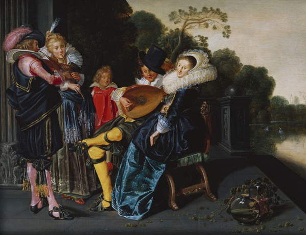 Detail of An Elegant Party making Music by an Ornamental Lake by Dirck Hals