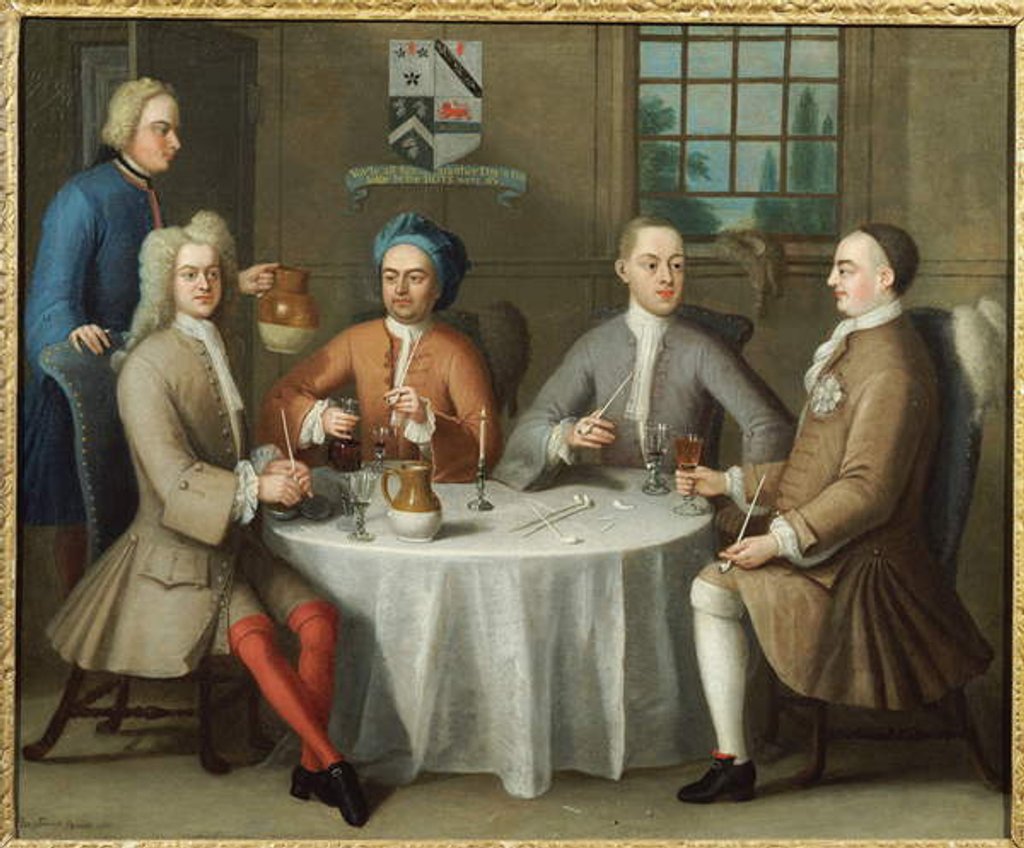 Detail of A Group Portrait of Sir Thomas Sebright, Sir John Bland and two Friends, 1723 by Benjamin Ferrers