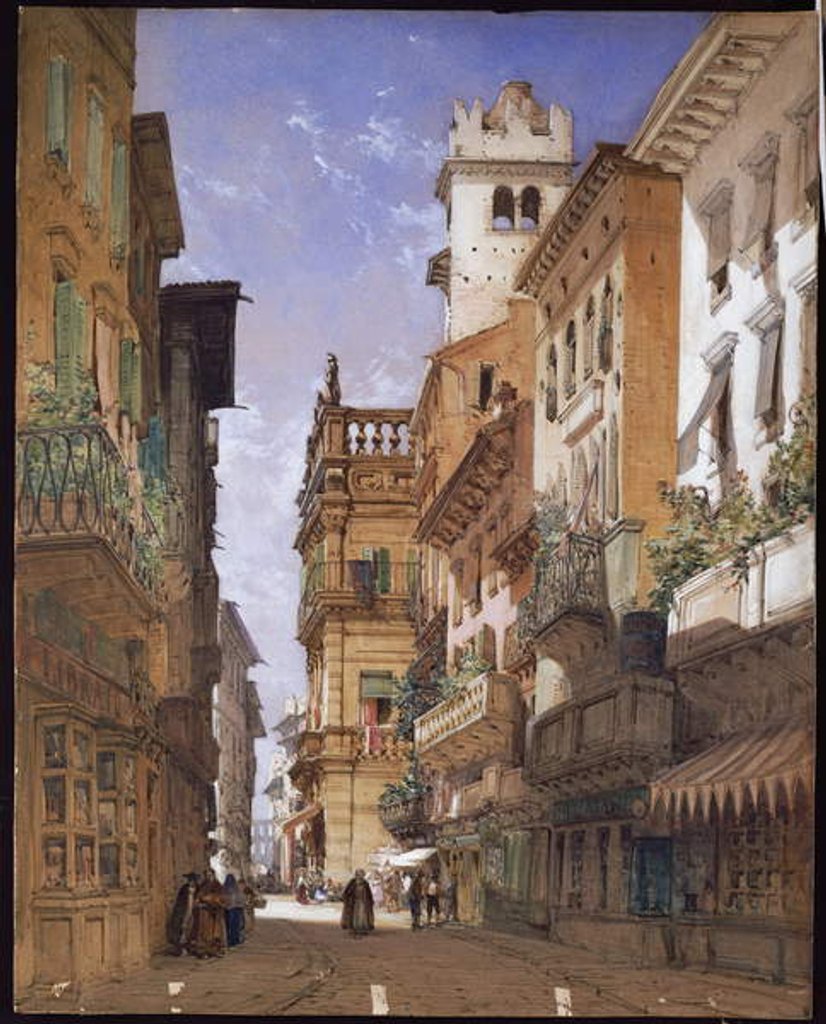 Detail of Verona: Corso Sant' Anastasia and the Palazzo Maffei, 1855 by William Callow