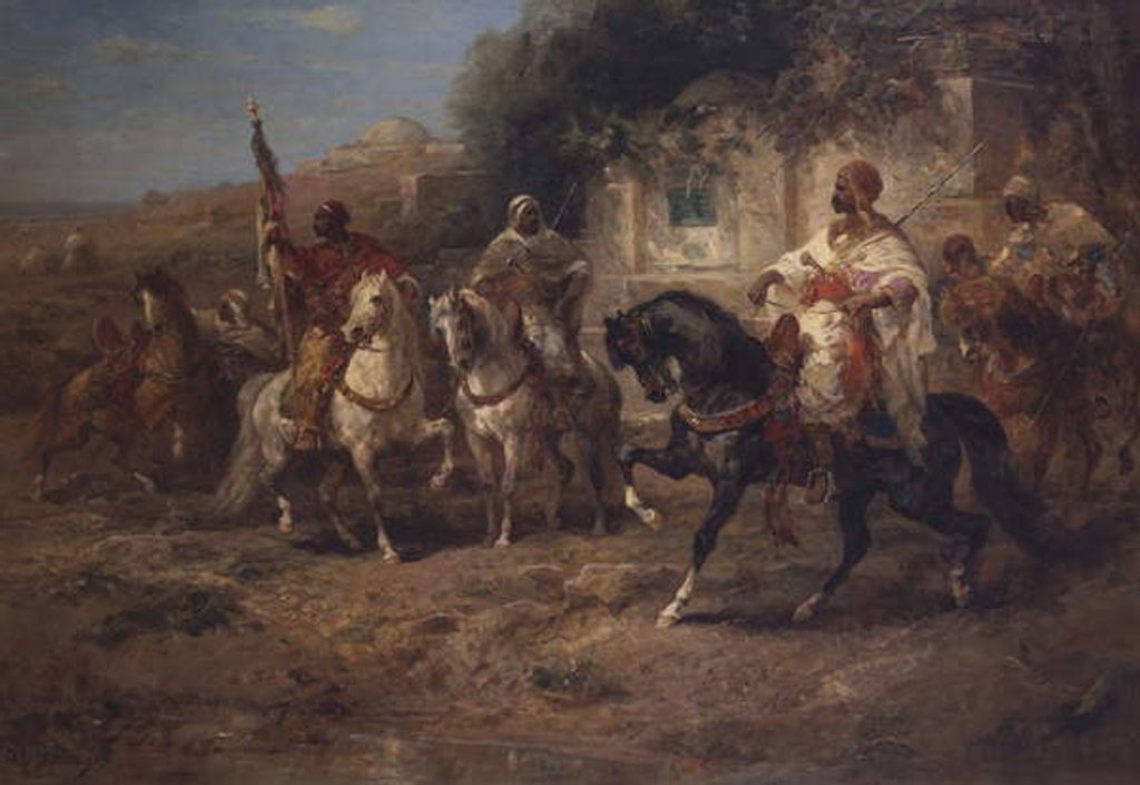 Detail of Arab Horsemen by a Fountain by Adolf Schreyer
