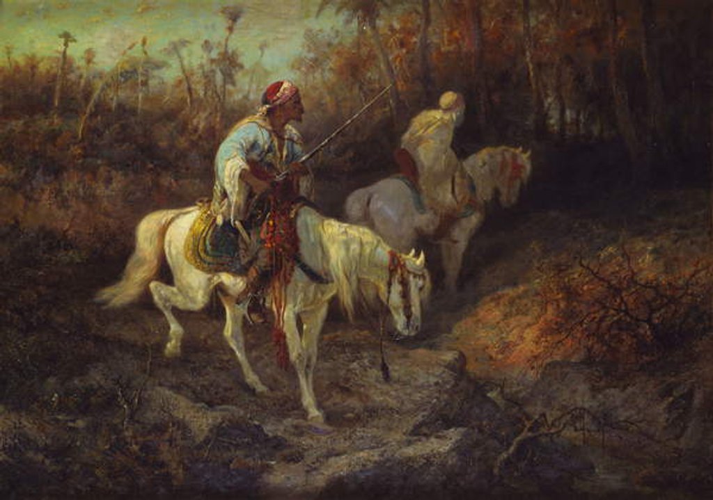 Detail of Arab Horsemen at the edge of a Wood by Adolf Schreyer