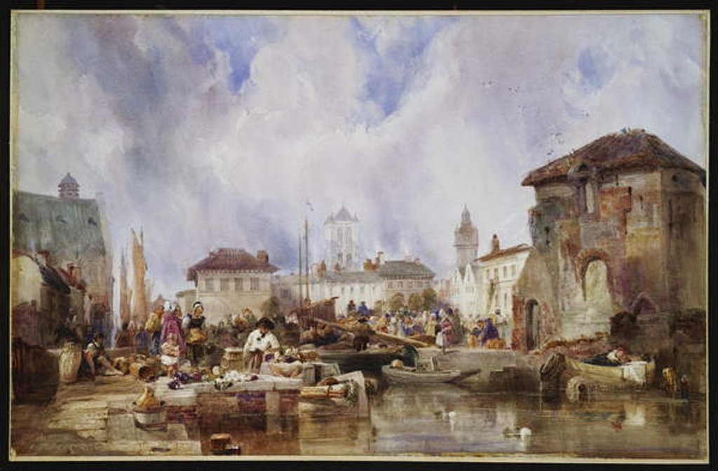Detail of The Market on the Quay, Bruges by Samuel Austin