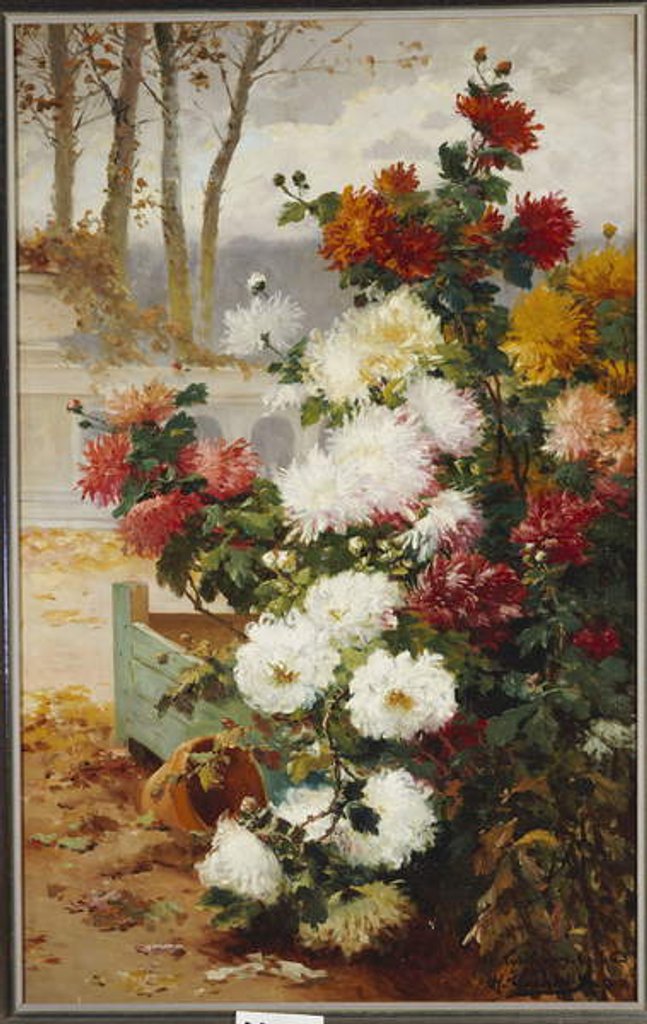 Detail of Chrysanthemums in a Walled Garden by Eugene Henri Cauchois