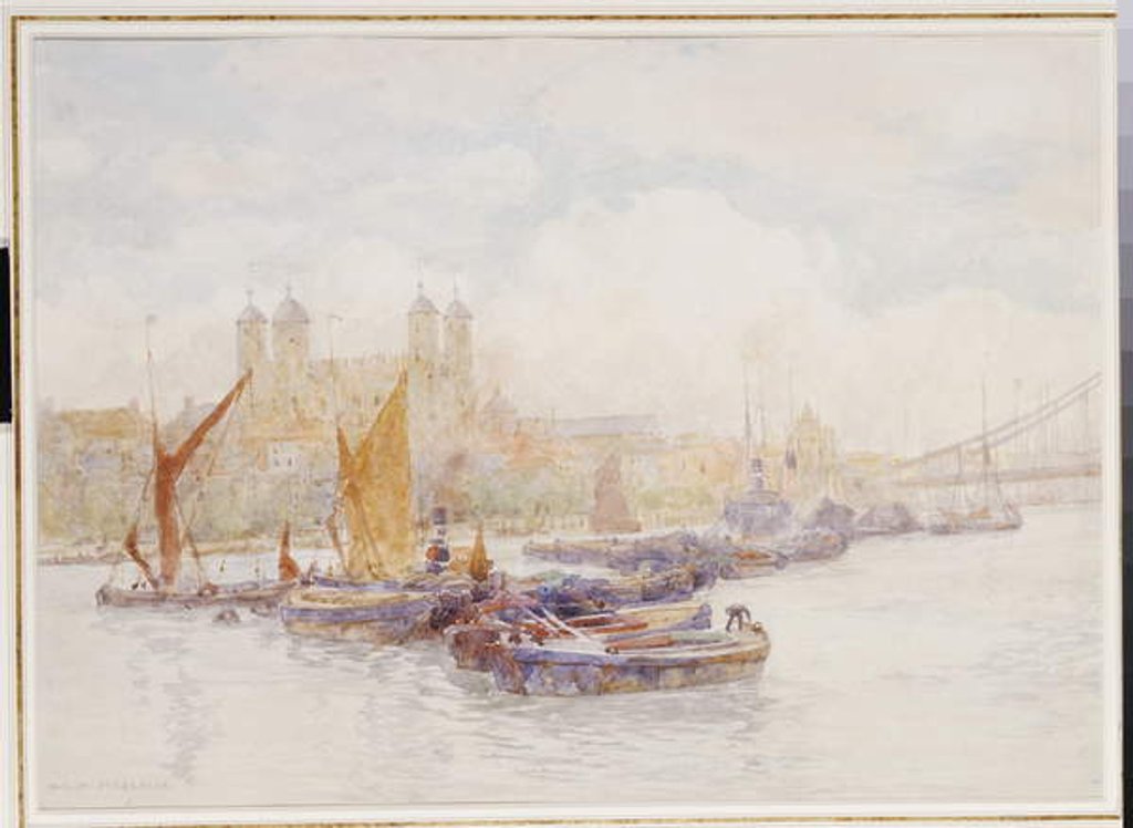 Detail of The Tower of London from the Thames with Shipping in the Foreground by Herbert Menzies Marshall