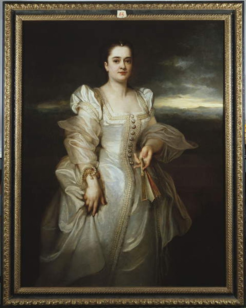 Detail of Portrait of a Lady wearing a White Dress embroidered with Pearls by Adolphe Joseph Thomas Monticelli