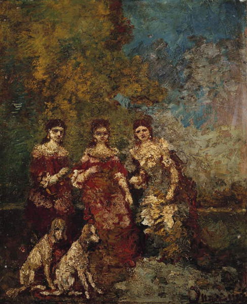 Detail of Three Women in the Park by Adolphe Joseph Thomas Monticelli