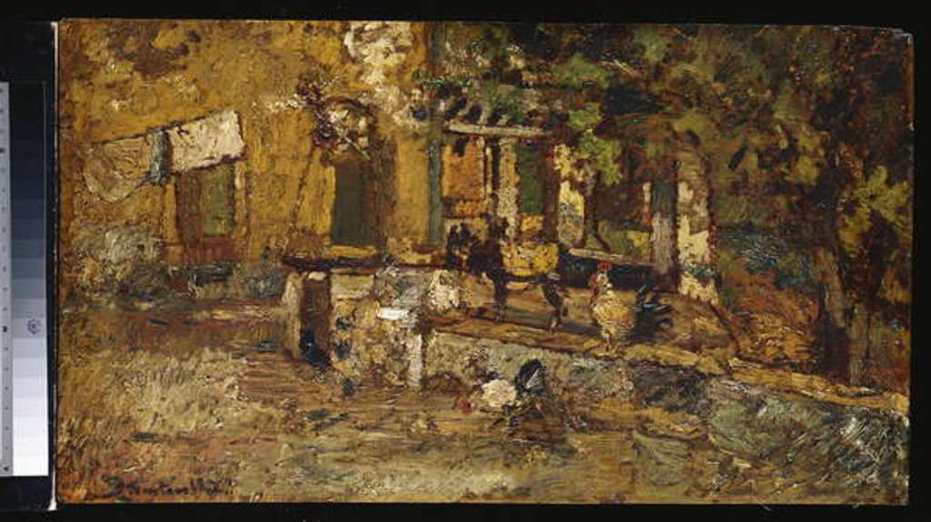 Detail of Farmyard with a Donkey and Cockerels by Adolphe Joseph Thomas Monticelli