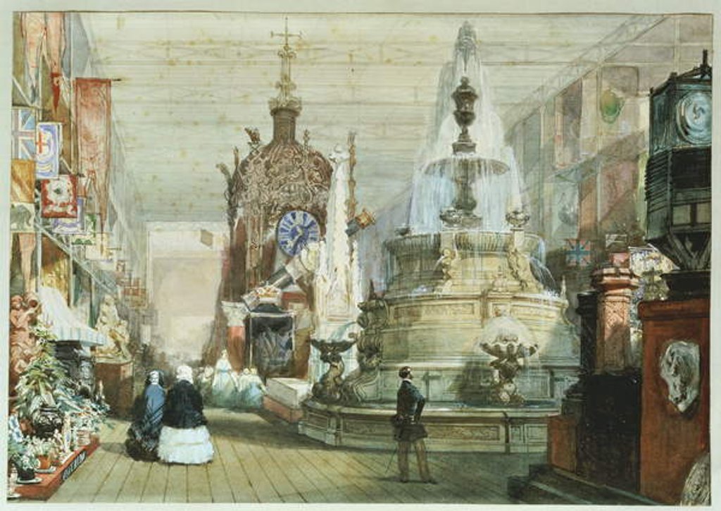 Detail of The British Stand at the Great Exhibition held in the Crystal Palace, with the Minton Stand on the right, 1851 by Eugene-Louis Lami