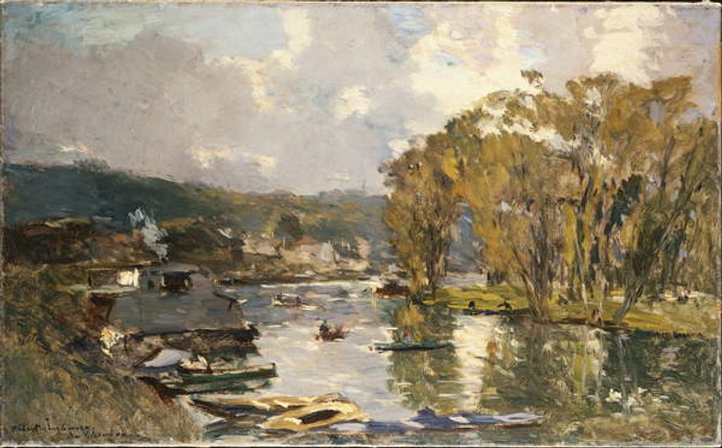 Detail of The small branch of the River Seine at Bas-Meudon on an Autumn Evening, 1893 by Albert-Charles Lebourg