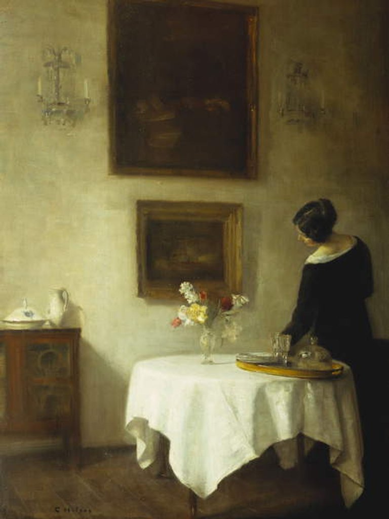 Detail of A Woman by a Dining Table by Carl Holsoe