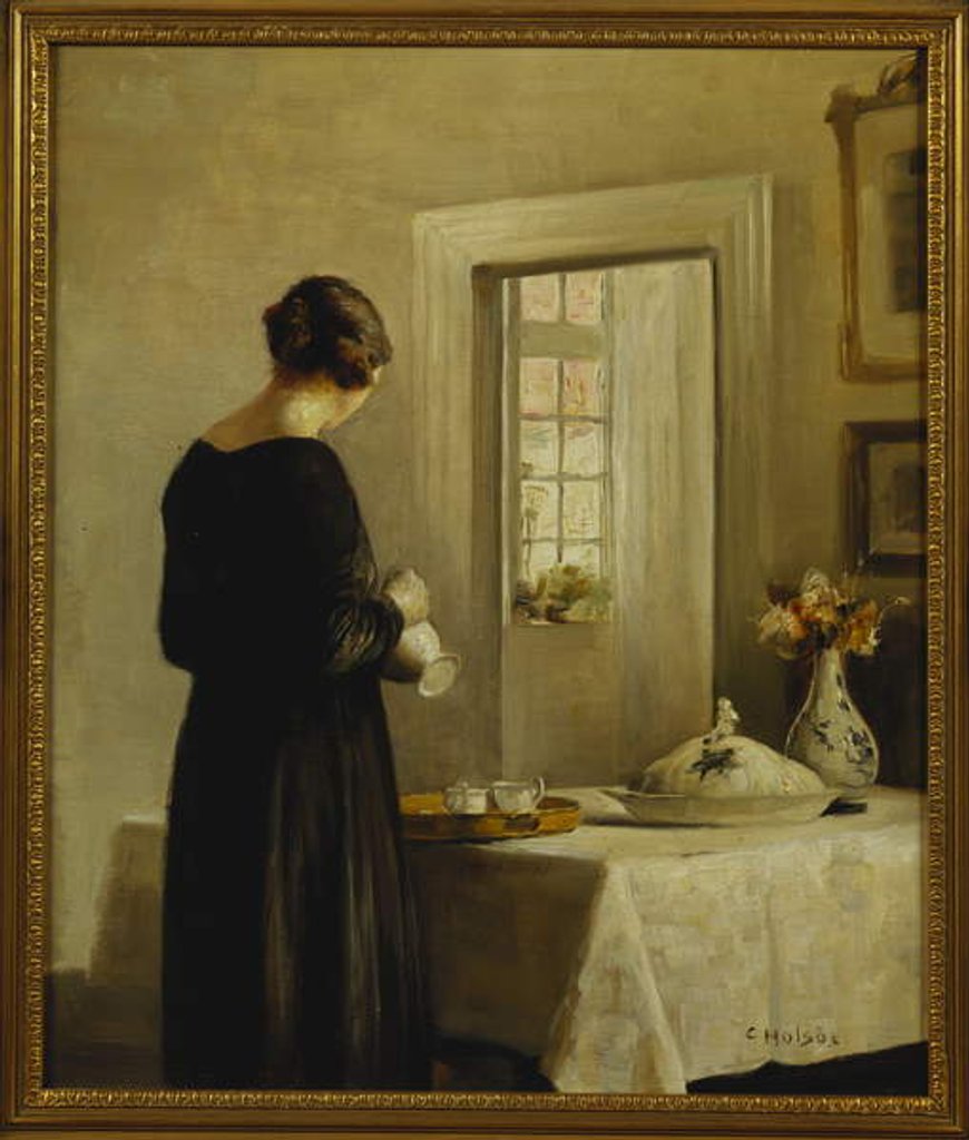 Detail of An Interior with a Woman at a Table by Carl Holsoe